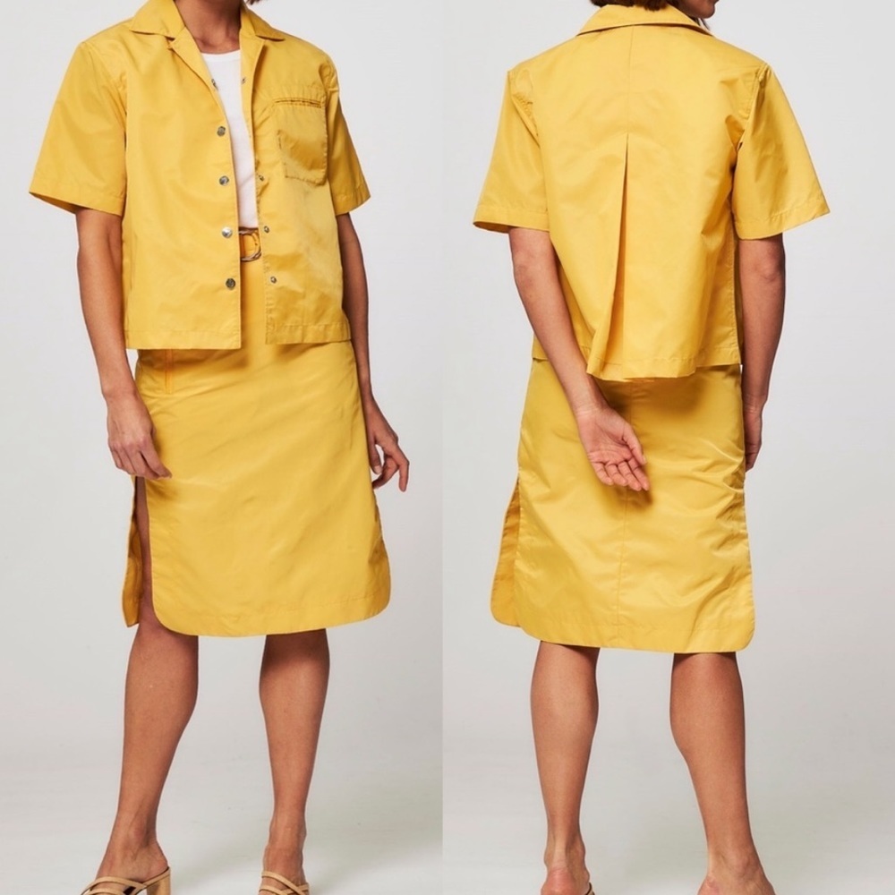 NEW Remain Birger Christensen Storm Shirt Yellow Size 6 Short Sleeves Button Top